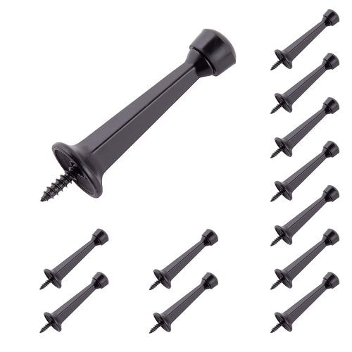 HOME MASTER HARDWARE 12-Pack Heavy Duty Solid Rigid Door Stop - 3" Door Stopper with Matte Black Finish and Plastics Tip for Wall and Door Protection