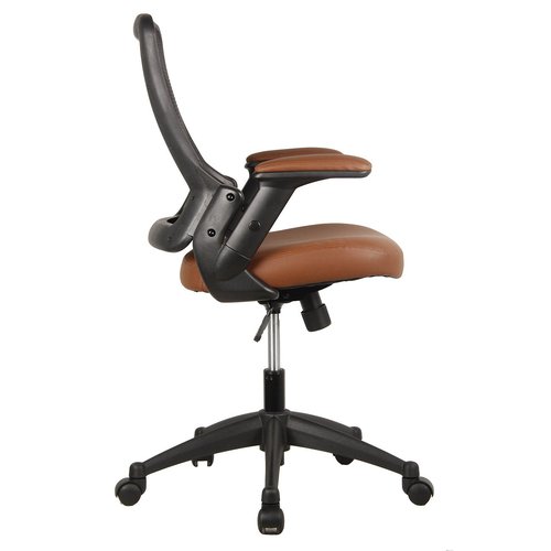 Ergonomic Office Chair with Mesh Back Rest, Height Adjustable with Flip Up Arms and Swivel, Mid-Back Task Home Office Chair, Brown