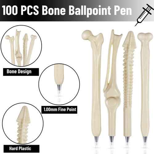 200 Pcs Bone Pens Bulk Skeleton Finger Ballpoint Pen Novelty Nursing Pens Individual Wrapped Black Ink Pens for Doctor Nurses, Halloween Kid Present Party Favor School Office Supply (200)