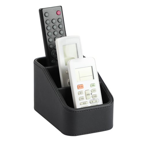 NICLNGSH PU Leather Remote Control Holder, Small Desk Organizer Office Supply Bedside Caddy for Nightstand End Table Couch, Pen Remote Organizer with 3 Compartments (Black)