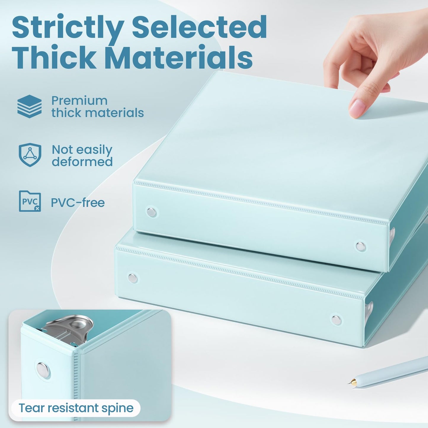 SUNEE 1.5 Inch Binders 3 Ring 4 Pack, Clear View 1 1/2 Inch Binders Three Ring PVC-Free (Fit 8.5x11 Inches) for School or Office Supplies, Blue