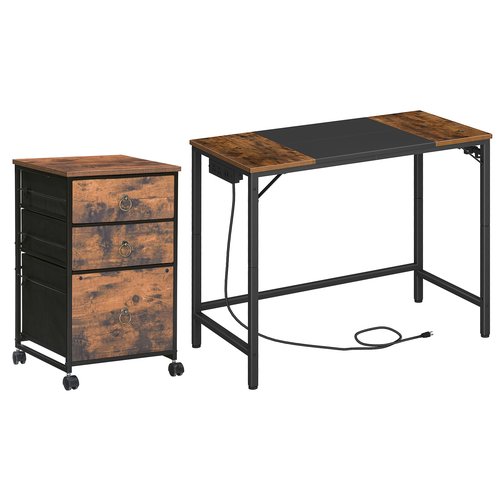 HOOBRO 3 Drawer Mobile File Cabinet, Computer Desk, Home Office Desk with Power Outlet for Study Room, Home Office, Easy to Assemble, A4/Letter Sized, Nonwovens Drawer, Rustic Brown BF30WJ01-BF40UDN01