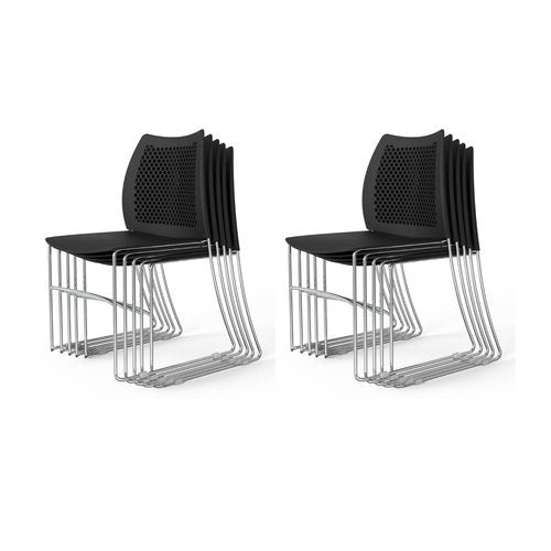 VINGLI Stacking Chairs Set of 10 Stackable Office Chairs with Metal Sled Base, Ergonomic Plastic Seat & Holes Back, Stacking Chairs for Waiting Room Break Room Banquet Guest, Black