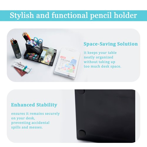 EMIZIU 4 Pieces Mesh Pen Holder Desk Organizers and Accessories for Deskop Organizer,3 Compartments Black Pencil Holder for Office Supplies,Gifts for Colleague