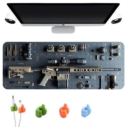 Cool Military Weapon Build Weapon Parts Display Large Gaming Mouse Pad, Stylish Desk Protector with Non-slip Rubber, Multi-size for Laptop & Desktop Use, Desk Mat for Keyboard and Mousepad(Style A Thi