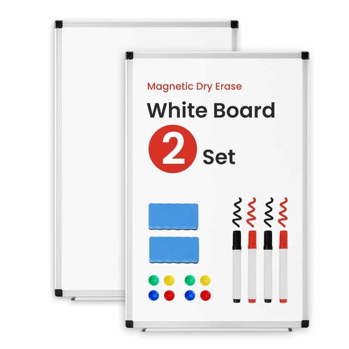 Sweetcrispy Magnetic White Dry Erase Board Set of 2 for Wall, 36 X 24, Sliver Reinforced Aluminum Frame,2 Dry Eraser & 4 Markers & 8 Magnetic Pins