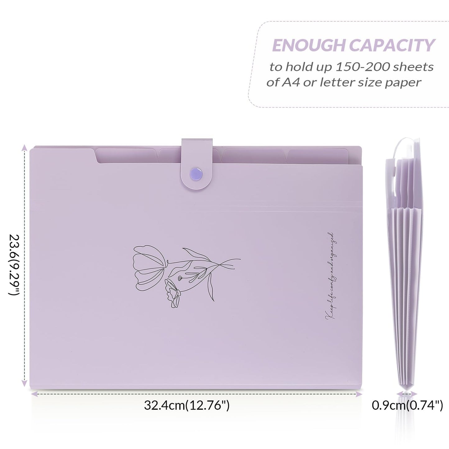 SKYDUE Expanding File Organizer with 5 Pockets, Accordion File Folders with Labels, Portable Document Paper Bill Receipt Organizer, Home College School Office Supplies, Letter Size, Lilac
