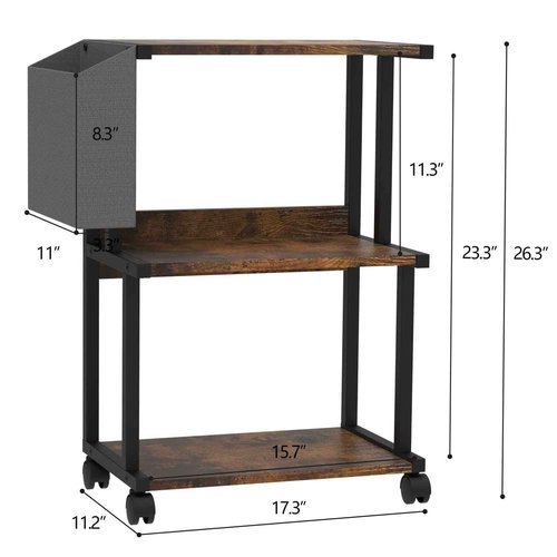 Ostreeful 3 Tier Printer Stand Rustic Brown Printer Mobile Wooden Printer Shelf Table Organizer for Home Office Kitchen