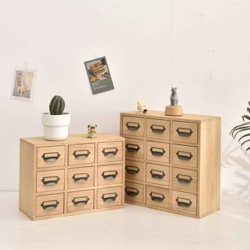 KIRIGEN Wood Drawer Organizer Desktop Storage Cabinet Box Drawers for Home Office Desk Organization and Storage 9 Drawer Mini Chest with Metal Handles Natural (9CG-NA)