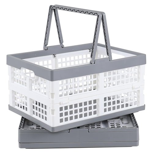 Dehouse 15 L Collapsible Plastic Shopping Basket, 2 Pack Foldable Storage Crates with Handles