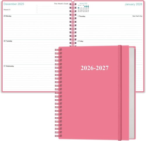 2026-2027 Planner | Academic Weekly & Monthly Organizer with Elastic Closure - 8.5" x 11", Pink