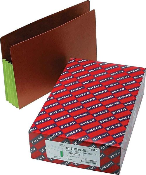 Smead End Tab Pocket, Reinforced Straight-Cut Tab, 3-1/2" Expansion, Extra Wide Legal Size, Redrope with Green Gusset, 10 per Box (74680)