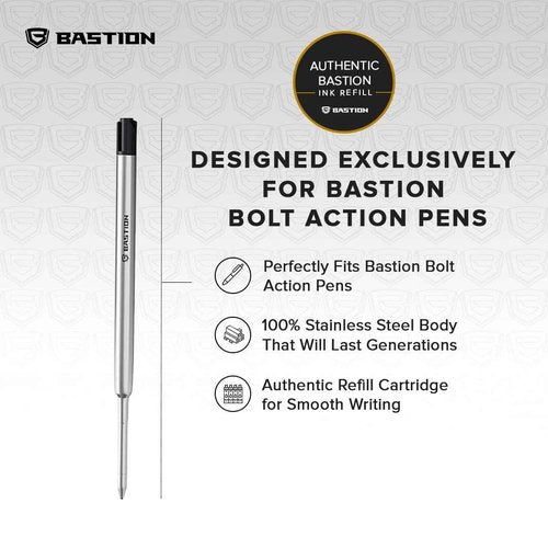 BASTION Bolt Action Pen | Carbon Fiber and Stainless Steel | Extra Black Ink Cartridge Fine Point (0.5mm) For Women and Men Gift Ballpoint Pen Combo 1 Standard Ink Refill