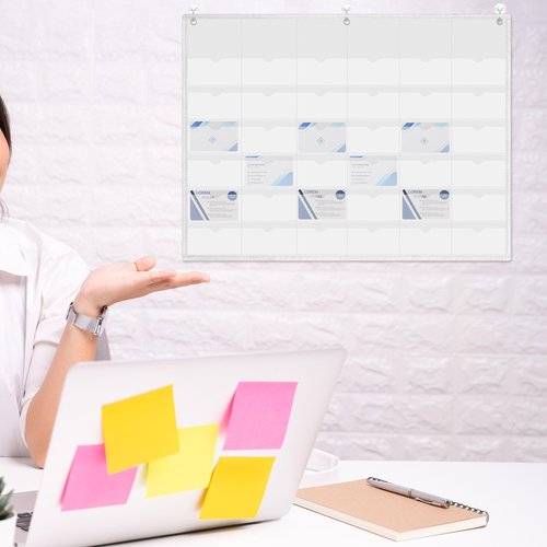 Affrolling 2 Pcs 2 x 3.5 Inch Business Card Index Card Holder Sleeve Hanging Wall Mount Business Holder 36 Slot Plastic Organizer for Office Home(White)