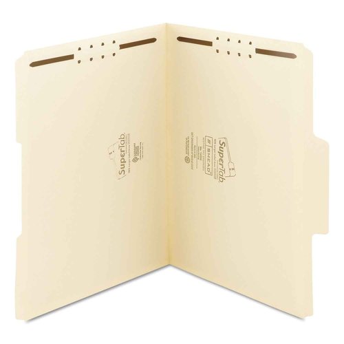 Smead SuperTab® Fastener File Folder, 2 Fasteners, Oversized Reinforced 1/3- Cut Tab, Guide Height, Letter Size, Manila, 50 Each per Box (14535)
