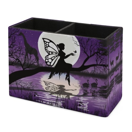 Niapessel Pencil Holder for Desk, Cute Fairy And Moon Pen Holder Storage Desktop Pen Organizer Desk Pencil Organizer Makeup Brush Holder for Office School College Leather
