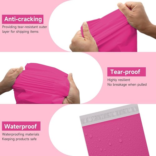 Pink Poly Mailers | 10x13 Waterproof Shipping Bags - 50 Durable Self-Seal Envelopes for Clothing