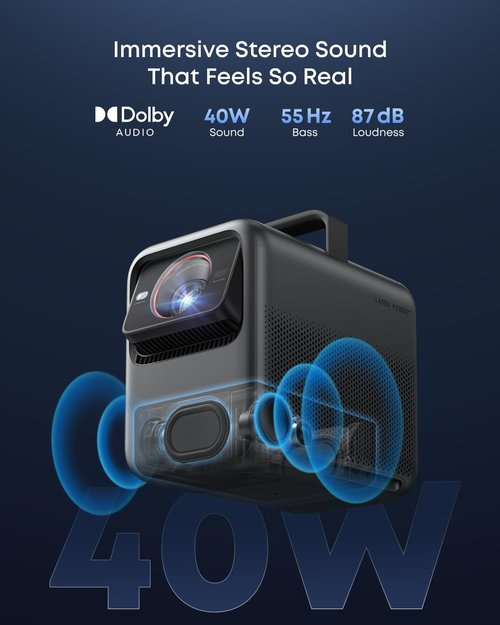 NEBULA X1 Triple Laser 4K Projector, Nebulamaster, 3500 ANSI Lumens, 56000:1 Contrast, 40W Stereo Sound, 0.9-1.5 Optical Zoom, Smart AI, Dolby Vision, 300" Screen, Built-In Micro Gimbal, GTV, Portable