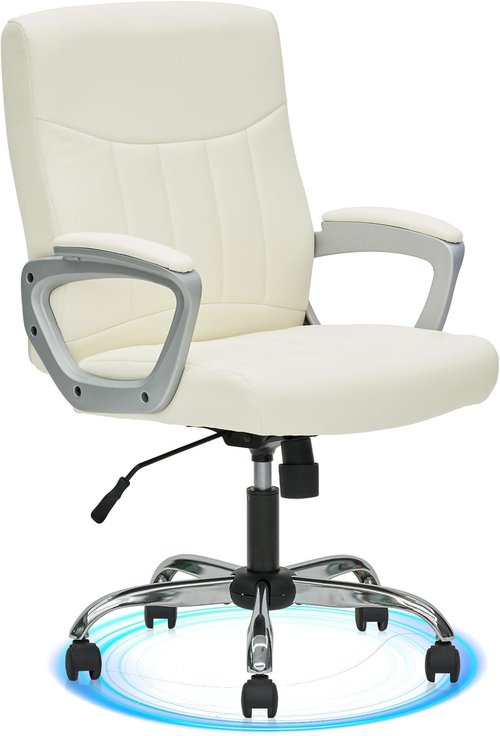 CLATINA Ergonomic Executive Office Chair - Comfortable Adjustable PU Leather - White 1PK