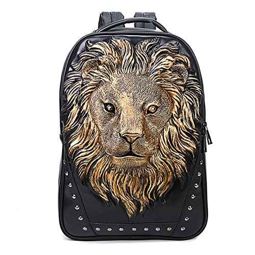 3D Animal Head Backpack, Studded PU Leather Cool Laptop Backpack College Bookbag