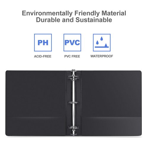 3 Ring Binder 2 Inch, ViVin Sturdy 2"-Round Ring Binder with 2 Interior Pockets, Clear View Cover, PVC-Free, Fits 400 Sheets of 8.5'' x 11'' Paper, Office Home School (6 Pack, Black)