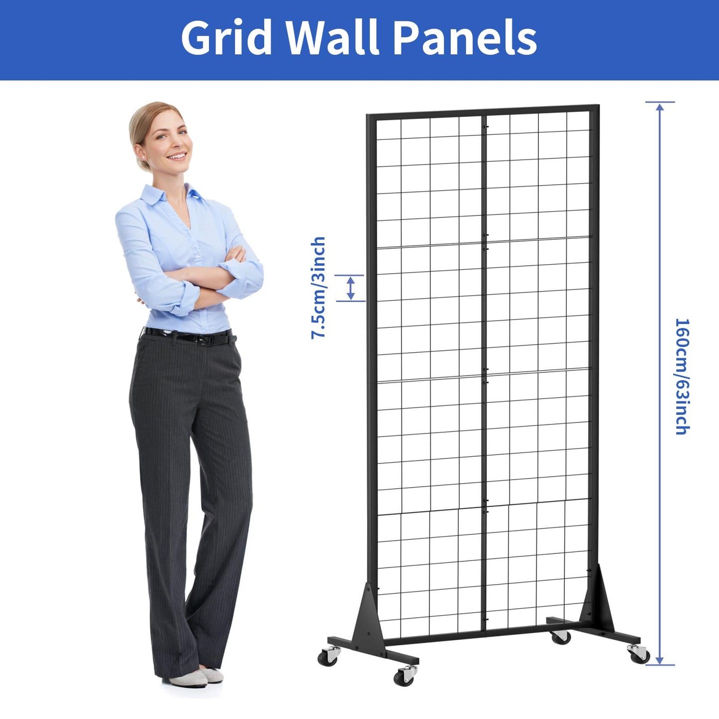 DEYEGELEA 2'x5.5' Ft Gridwall Panel Display Stands Heavy Duty Floor Standing Retail Display Rack with Triangle Base for Retail Art Show With 10 Hooks