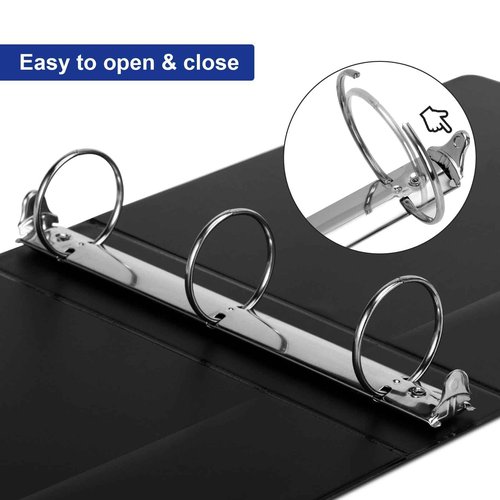 3 Ring Binder 2 Inch, ViVin Sturdy 2"-Round Ring Binder with 2 Interior Pockets, Clear View Cover, PVC-Free, Fits 400 Sheets of 8.5'' x 11'' Paper, Office Home School (6 Pack, Black)