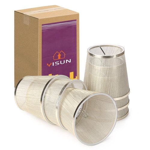 YISUN Crystal Chandelier Mini Lamp Shade 5.5-inch, Bell, Clip On, Champagne Organza (Set of 6, Gold)