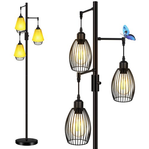 LTBLIGHT 68" Dimmable Floor Lamp - Industrial 3-Light Tree Design with Vintage LED Edison Bulbs, Adjustable Brightness for Living Room, Bedroom, Office (Black)