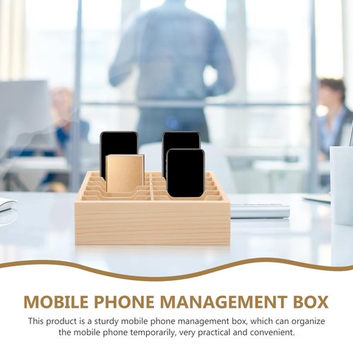 VILLCASE 12 Grids Cell Phone Storage Box: Wooden Holder - Multi-Compartment Calculator - Desk Organizer for Classroom Office