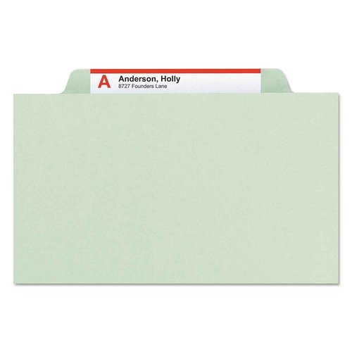 Smead Pressboard Classification File Folder with SafeSHIELD Fasteners, 2 Dividers, 2" Expansion, Letter Size, Gray/Green, 10 per Box (14076)
