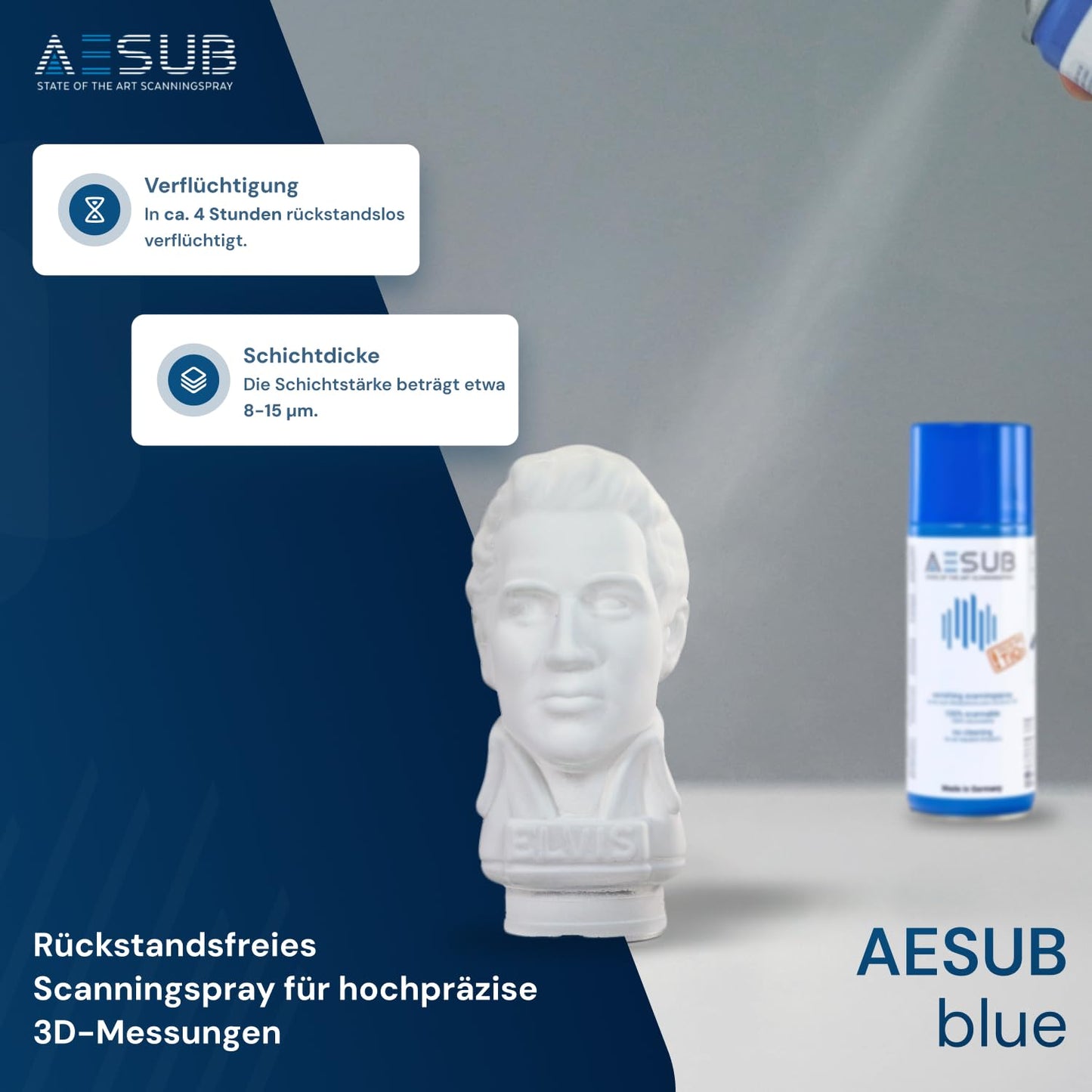 AESUB Blue 3D Scanning Spray - Temporary Matte Coating for Reflective & Transparent Surfaces – Ultra-Thin Anti-Reflection Spray for Accurate 3D Scanning - 400 ml