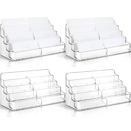 Jutom 4 Pcs 8 Pocket Acrylic Business Card Holder 7.68 x 3.43 x 3.82 Inch Multi Business Card Holder Display Clear Stand Card Organizer for Desk Literature Flyer Pamphlet