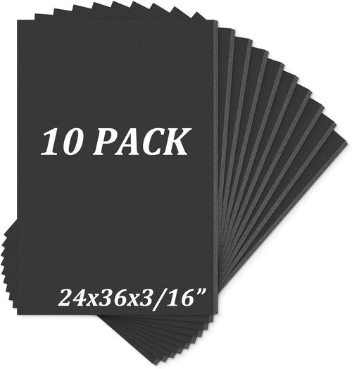 Mat Board Center | Acid-Free Foam Boards - Pack of 10, 24x36 Inch Black, 3/16" Thick