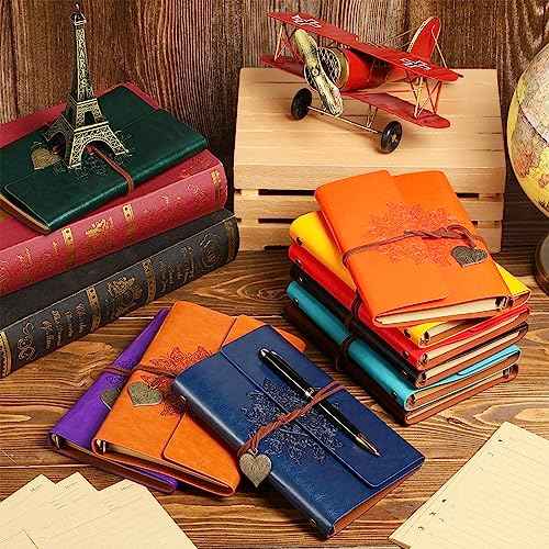 Yeaqee 10 Pack PU Leather Journal Notebook Refillable Travel Vintage Journal 6 Ring Binder Diary with Lined Pages Diary Daily Writing Notepad Gift for Women Girls Boys Classroom Reward, A6 7" x 5"