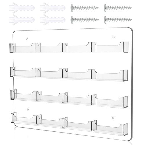 MAQUITA Business Card Holder Wall Mount Clear Sticker Display Marketing Holder Acrylic Business Card Stand Multi Pocket Rack Organizer Space Saver for Home Office