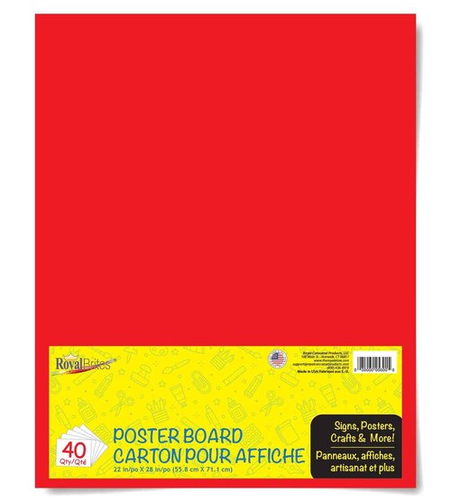 Red Poster Board, Premium 2-Sided 22x28 Poster Board for School Projects, Arts & Crafts, Water & Fade Resistant Posterboard for Signs & Presentations, 40 Count
