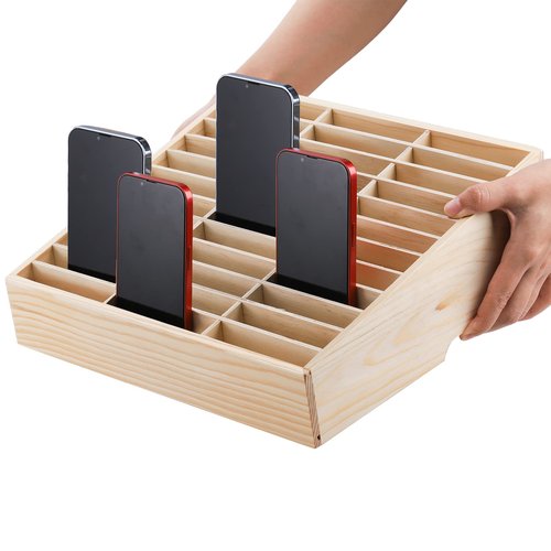 Lawei 36-Grid Wooden Cell Phone Holder, Multifunctional Desktop Organizer Storage Box for Classroom, Office, Meeting Room, Phone Rack Display
