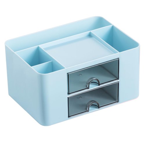 Moikiwi 2PCS Desk Organizer with 2 Drawers, Office Supplies Organizer, Cute Desk Accessories with Plastic, Pen Holder, Blue