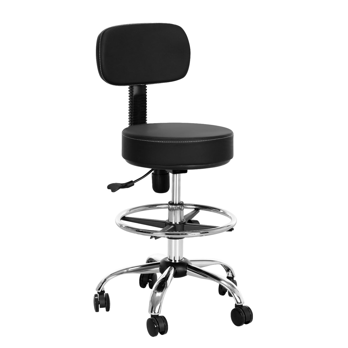 Frassie Drafting Chair Stool with Back Support Height Adjustable Salon Bar Rolling Stool with Footrest Ring Comfy Swivel Task Home Desk Chairs (1)