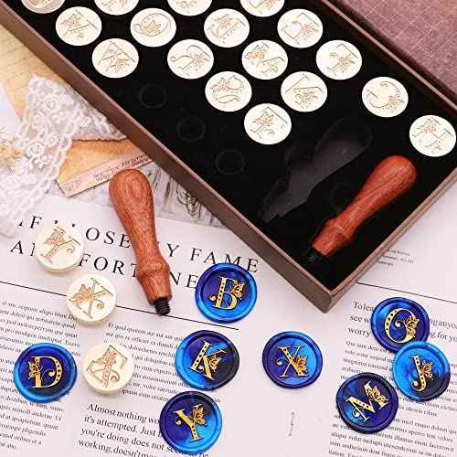 SWANGSA Initial Alphabet Wax Seal Stamp Kit, Vintage Butterfly 26 Letters A-Z Sealing Stamp with 2pcs Wooden Handles Gift Kit for Wedding Party Invitation, Gift Wrap, Christmas Card