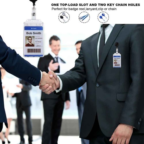 Bulk 50 Pack Permanent Locking Hard Plastic ID Badge Holder-Vertical Clear Heavy Duty Protector Secure Case Holder for Passes Access Office Student IDs Proximity RFID One or Two I'd Cards by BETOOM