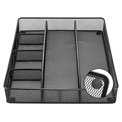 Amazon Basics Metal Mesh Desk Organizer with 6 Compartments, Anti-Slip, Black