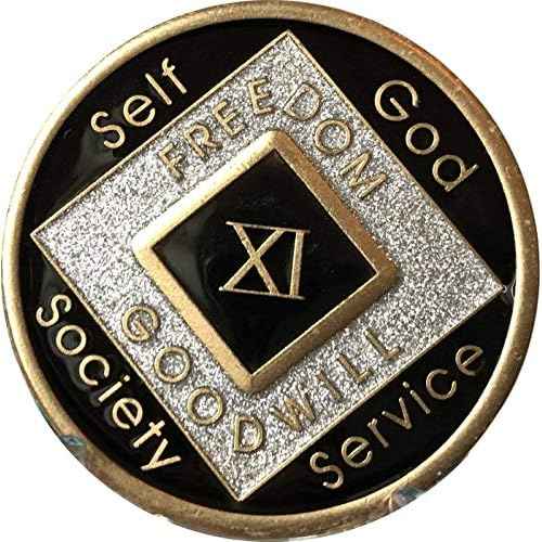 11 Year Black and Silver Glitter NA Medallion Official Narcotics Anonymous Chip