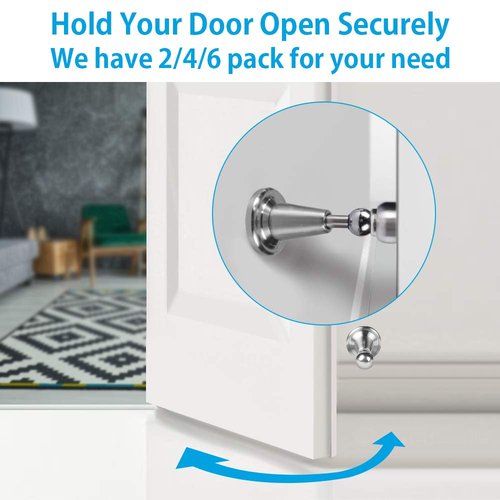 Door Stopper,4 Pack Magnetic Door Stop, Soft-Catch Magnetic Door Catch, Door Hold Open, Stainless Steel, Brushed Satin Nickel Chrome, Hold Your Door Open Softly, Wall Mount, 4 Pack for Wide Doors