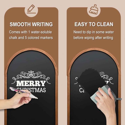Curved Blackboard, 15.8x23.6 Inches, Chalkboard Sign, Non-Magnetic, Pine Frame, Wall Mounted, with Four Chalk and Six Writing Pens, Environmentally Friendly, Easy to Erase, Office, School, Bar