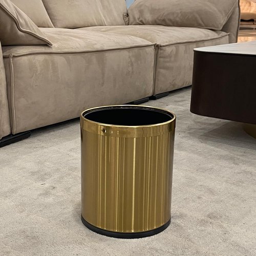 LEASYLIFE 2.6Gallon/10L Brass Gold Bathroom Trash Can - Gold Waste Basket for Bedroom, Office, Store - Metal Trash Bin Without Lid