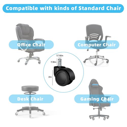 Office Chair Caster Wheels Replacement(Set of 5) for Hardwood Floors and Carpet- Heavy Duty Caster Support up to 1000bls, Office Chair Wheels,2 inch,Universal Size (Black)