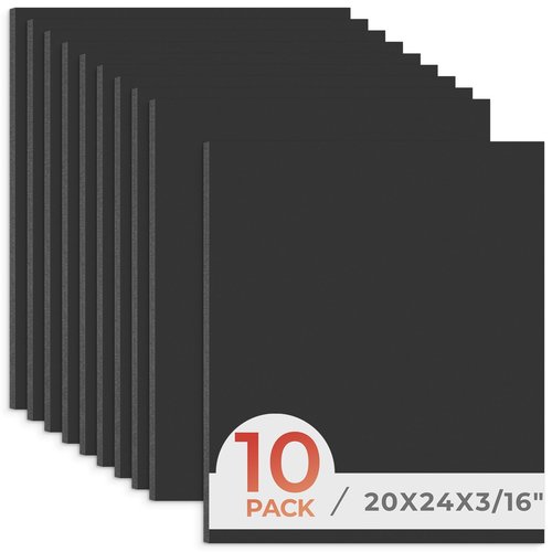 Frametory, 20x24 Black Foam core Boards, 3/16'' Thick Polystyrene Poster Board for Signboards, Art Display and DIY Projects - Pack of 10