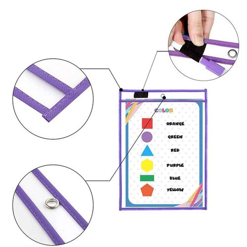 30 Pack Dry Erase Pocket Reusable Dry Erase Pockets Sheet Clear Durable Plastic Sleeves 10" x 13" Clear Plastic Sheet Protectors, Teacher School Classroom Supplies